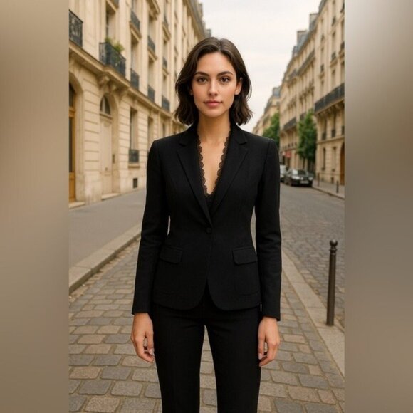 The Limited Jackets & Blazers - The Limited Black Tailored Blazer Lace Trim Size 2 | Quiet Luxury Y2K Chic